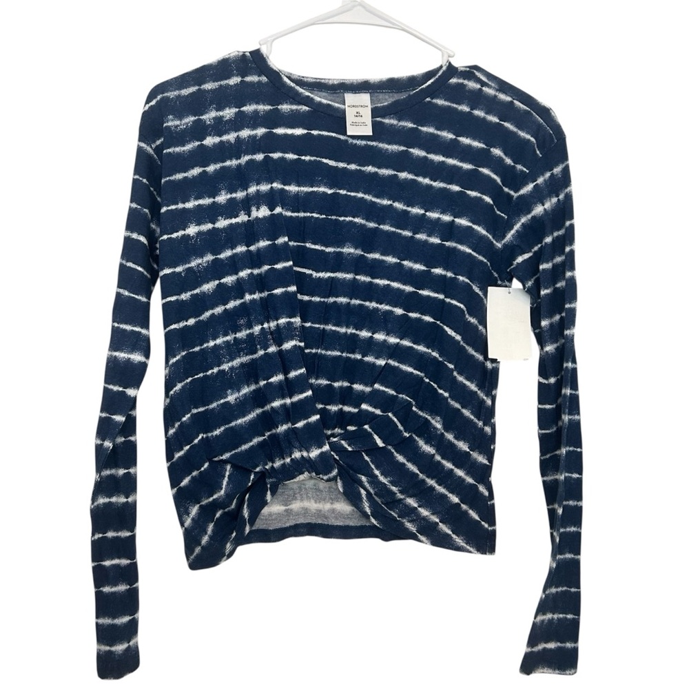 Nordstrom Girls Navy Tie-Dye Long Sleeve Top With Twist Front Size XL 14/16